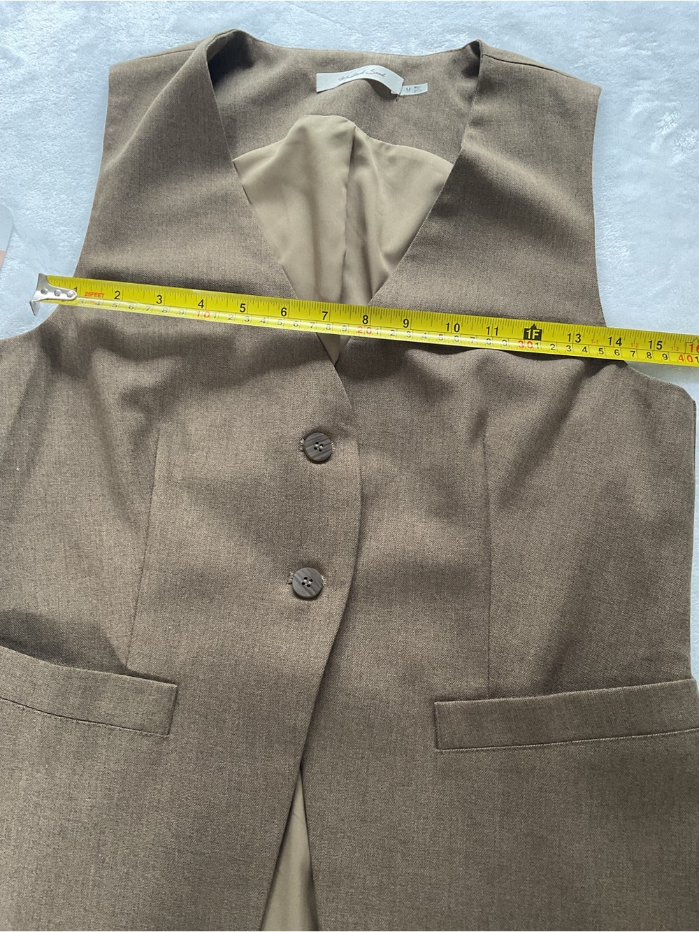Mustard Seed Women’s Medium Taupe Tailored Vest Sleeveless Button Front Longline - Picture 13 of 13